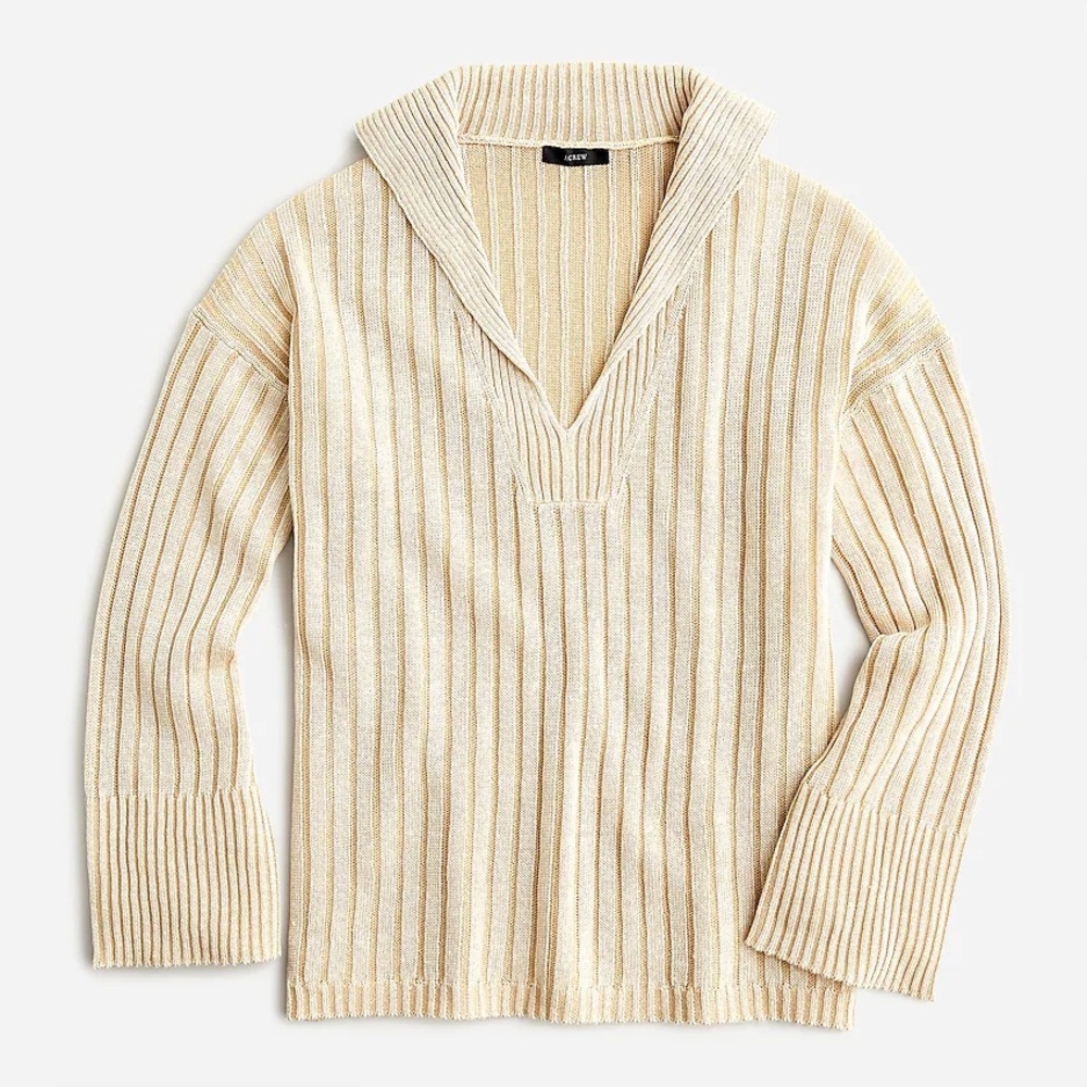 J.Crew M/L Relaxed cotton-linen collared sweater BH457